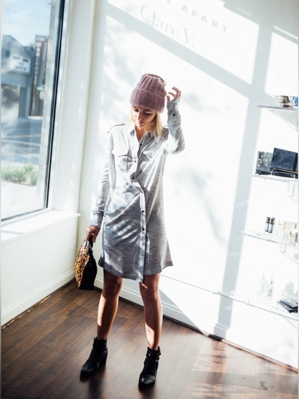 Rag & Bone Leyton Shirt Dress Grey L $325